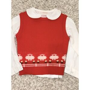 Girl's PENDLETON Young Sophisticate Red Sheep Wool Vest & White Shirt Size 4-5
